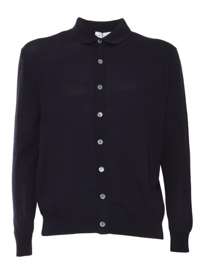 Sette Fili Cashmere Cardigan Collo Camicia High Gauge Ice Cotton Manic In Blue