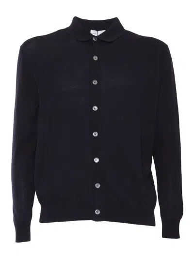 Sette Fili Cashmere Cardigan Collo Camicia High Gauge Ice Cotton Manica Lunga In Black