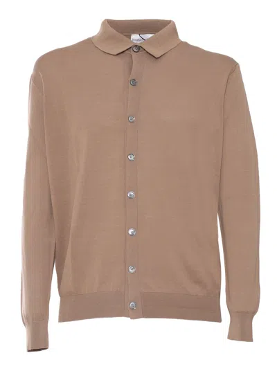 Sette Fili Cashmere Cardigan Collo Camicia High Gauge Ice Cotton Manica Lunga In Brown