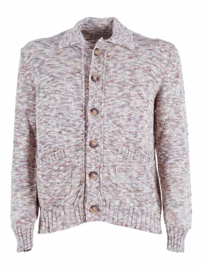 Sette Fili Cashmere Giubbotto Bottoni Rasato Collo Polo Tweed Multicol In Brown