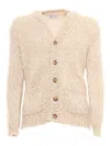 Sette Fili Cashmere Macro Tweed Cardigan Over Fit In Beige