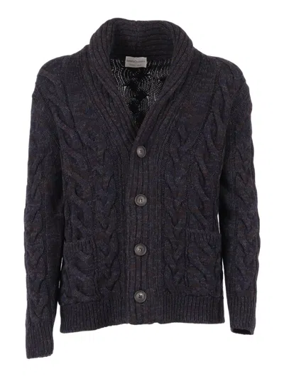 Sette Fili Cashmere Mixed Cable Knit Cardigan With Shawl Collar And Pockets In Black