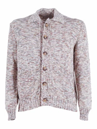 Sette Fili Cashmere Multicolor Tweed Polo Collar Casual Jacket In Pink