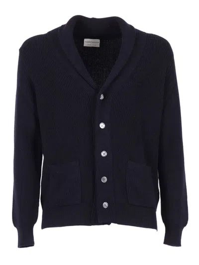 Sette Fili Cashmere Shawl Collar Cardigan With Textured Pearl Stitch And Front Pockets In Blue