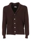 Sette Fili Cashmere Shawl Collar Wool Cardigan With Textured Knit And Front Pockets In Brown