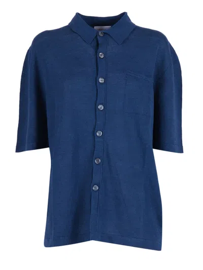Sette Fili Cashmere Short Sleeve Button Down Casual Shirt In Transparent