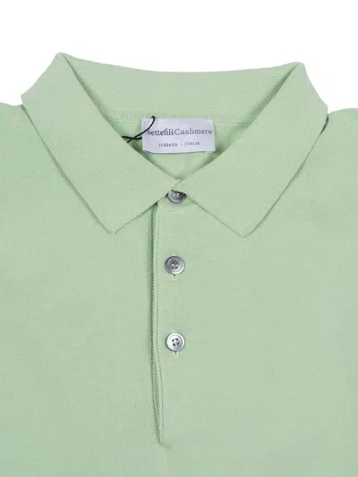 Sette Fili Cashmere Short-sleeved Polo Shirt With Tubular Hem And Side In Green