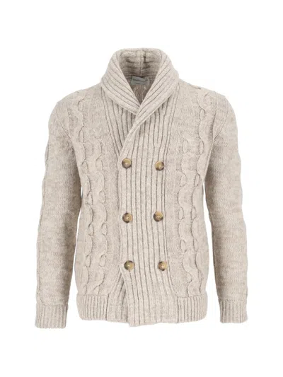 Settefili Cashmere Cable-knit Double-breasted Cardigan In Neutral
