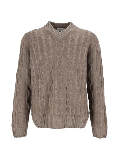 Settefili Cashmere Cable-knit V-neck Sweater In Brown