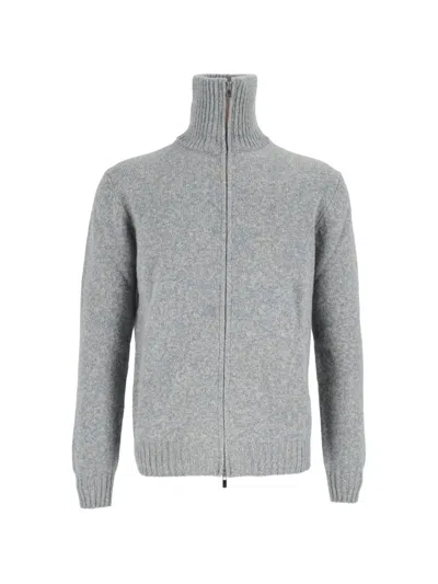 Settefili Cashmere High-neck Zip-up Sweater In Gray