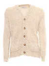 Settefili Cashmere Macro Tweed Cardigan Over Fit In Beige