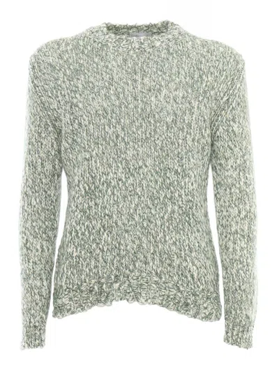 Settefili Cashmere Macro Tweed Knitted Round Neck Sweater In Green