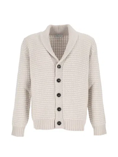 Settefili Cashmere Shawl-collar Waffle-knit Cardigan In Neutral