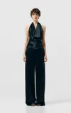 Sev Draped Halter Satin Top In Black
