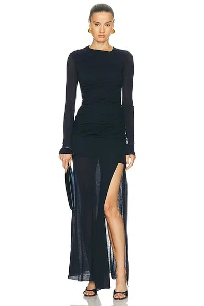 Sev Draped Knit Long Dress In Deep Blue