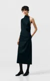 Sev Draped Lightweight Wool Midi Dress In Black