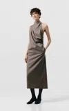 Sev Draped Lightweight Wool Midi Dress In Brown