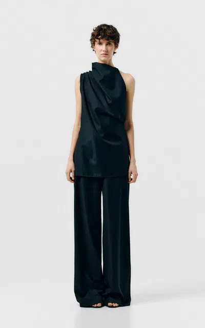 Sev Draped Lightweight Wool Top In Black