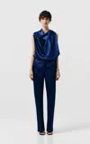 Sev Draped Satin Top In Blue