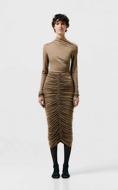 Sev Draped Shoulder Knit Top In Nude