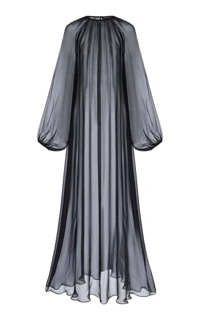 Sev Gathered Silk Voile Gown In Black