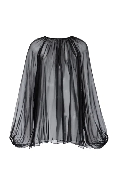 Sev Gathered Silk Voile Top In Black