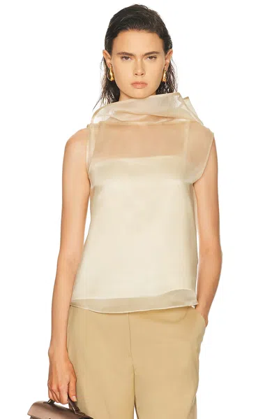 Sev High Neck Organza And Satin Lining Colum Top In Neutral