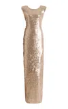 Sev Sculpted V-back Sequined Gown In Gold