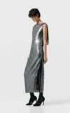 Sev Sequined Draped Back Dress In Silver