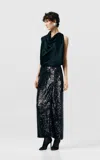 Sev Sequined Front Slit Maxi Skirt In Black