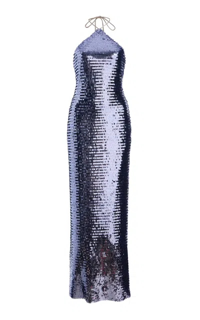 Sev Sequined Maxi Halter Dress In Blue