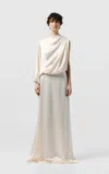 Sev Single-sleeve Draped Satin Dress In Ivory