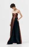 Sev Strapless Jacquard Open Dress In Bronze