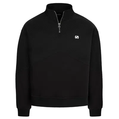 Sevdrus Black Unisex Prelude Half Zipped Dual Fabric Details Sweatshirt