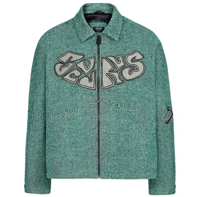 Sevdrus Men's Black / Green Emerald Ace Unisex Wool Coat With Embroidered In Black/green