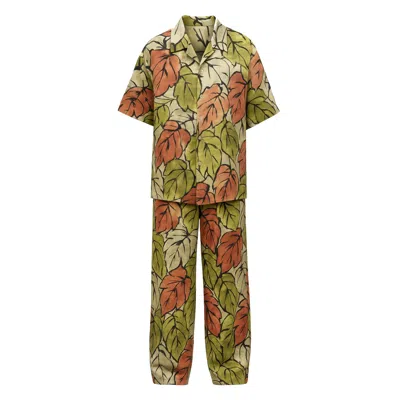Sevdrus Men's Neutrals / Green Silk Touch Silk Shirt And Sweatpants Set