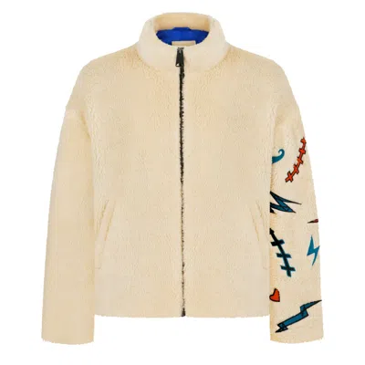 Sevdrus Men's Neutrals / White Unisex Full Embroidered Puffer Jacket Scops