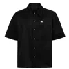 Sevdrus Men's Unisex Regular Logo Embroidered Shiny Black Shirt In Black