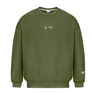 Sevdrus Unisex All Eyes On Us Embroidered Dark Green Sweatshirt