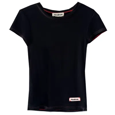 Sevdrus Women's Black / Red Black Ticket Semi-sheer Body T-shirt
