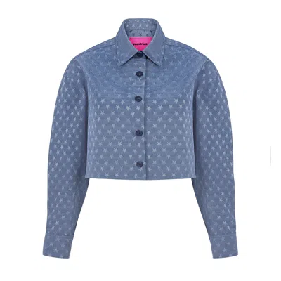 Sevdrus Women's Blue / Grey Logo Embroidered Crop Shirt In Blue/grey