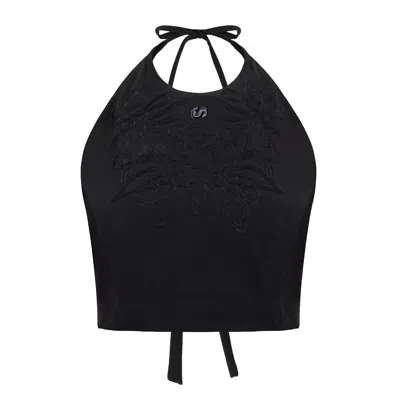 Sevdrus Women's Embroidered Backless Black Bustier