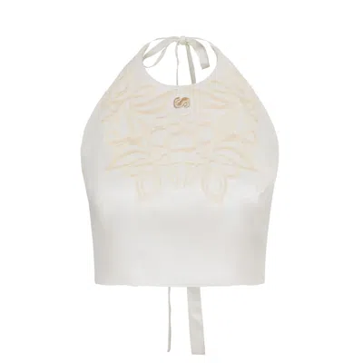 Sevdrus Women's White Embroidered Backless Cream Bustier