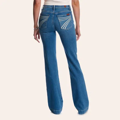 Seven 7 For All Mankind Women's Dojo Marine Light Wash Slim Fit Trouser 34" Jeans In Stonewash Blue