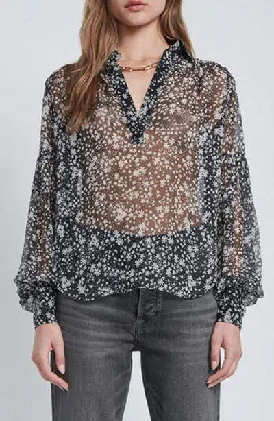 Seven Bubble Sleeve Top In Black White Print