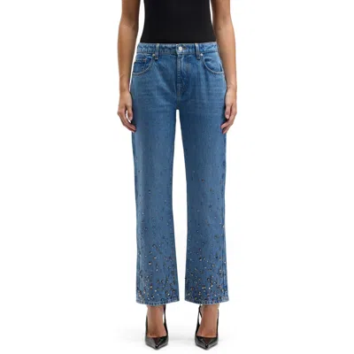 Seven Calie Embellished Mid Rise Ankle Straight Leg Jeans In Blue