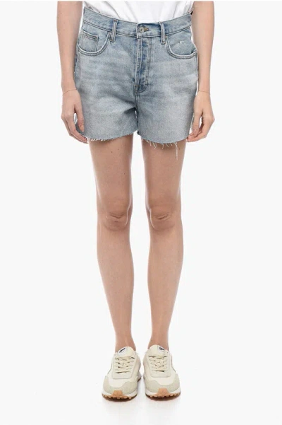 Seven Distressed Denim Shorts With Side Slits