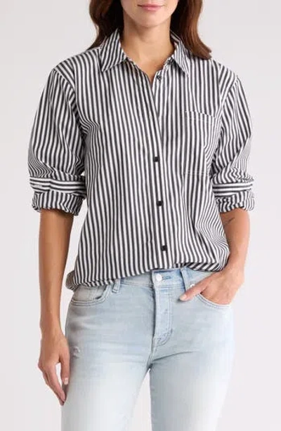 Seven Everyday Button-down Shirt In Black White Stripe