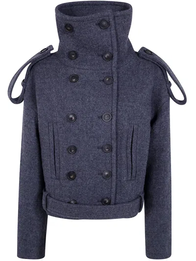 Seven For All Mankind Coat Double Breasted High Neck In Gray