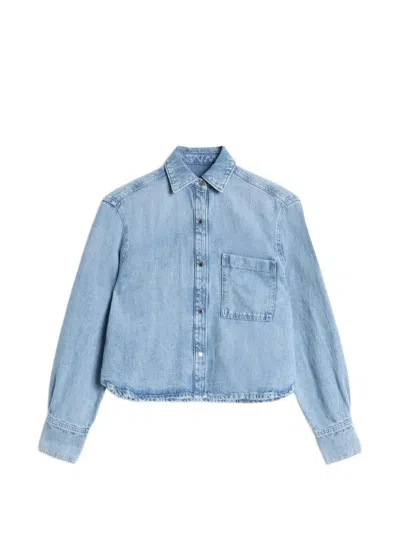 Seven For All Mankind Cropped Linen Shirt In Blue